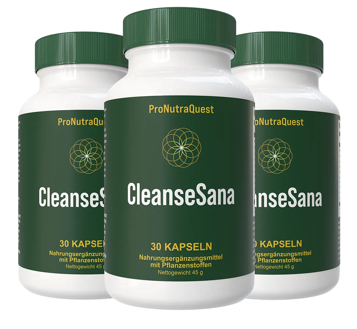 CleanseSana digestive support supplement bottles for gut health and wellness